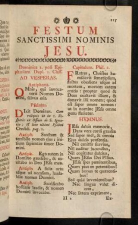 115-126, Festum Sanctissimi Nominis Jesu