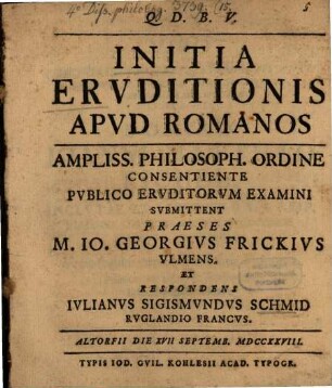 Initia eruditionis apud Romanos