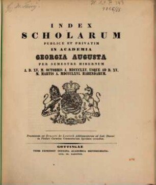 Index scholarum publice et privatim in Academia Georgia Augusta ... habendarum, WS 1865/66