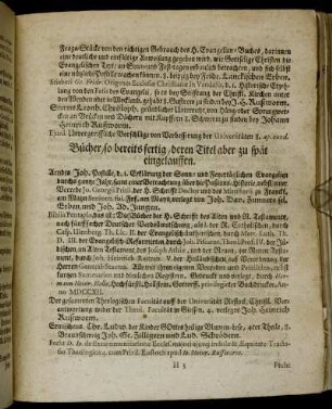 Bücher so bereits fertig, deren Titel aber zu spät eingelauffen.