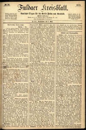 Erste Ausgabe vom Samstag, den 03. Mai 1873.