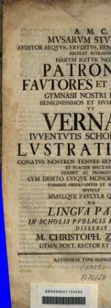 De lingua patria in scholis publicis excolenda ...