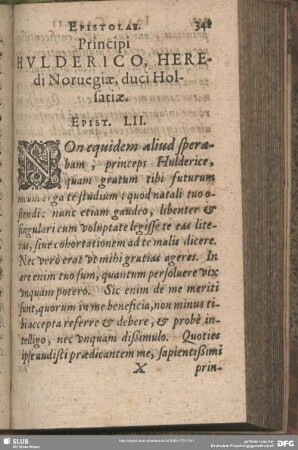 Principi Hulderico, Heredi Norvegiae, duci Holsatiae. Epist. LII.