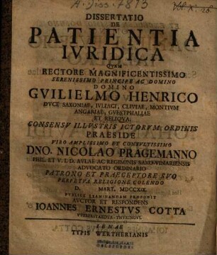 Dissertatio De Patientia Iuridica