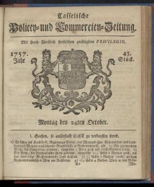 43. Stueck, Montag den 24ten October 1757