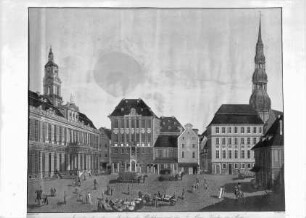 Ansicht des alten Markts, des Rathauses und der Sankt Petrikirche