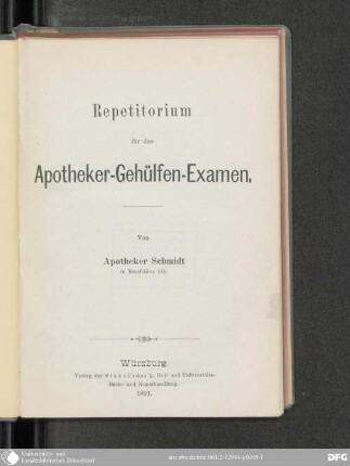 Repetitorium für das Apotheker-Gehülfen-Examen