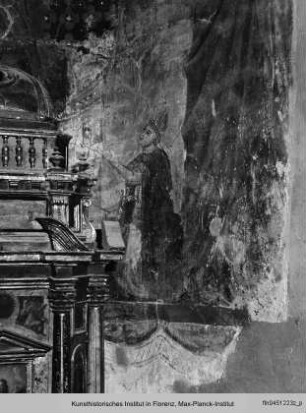 Thronende Madonna mit Kind umgeben von den Erzengeln Michael und Gabriel und Stifter