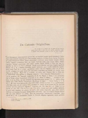 De Catonis Originibus.