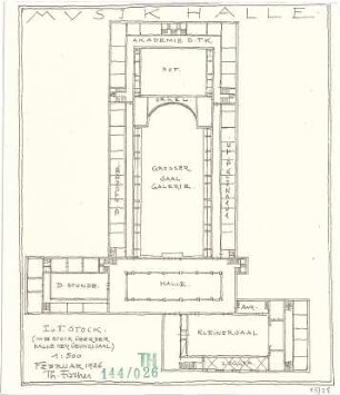 Fischer, Theodor; München, Alter Botanischer Garten; Musikhaus und Kunstgebäude - Musikhalle (Grundriss)