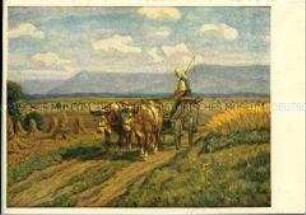 Bäuerin mit Ochsenwagen