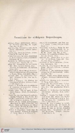 Verzeichnis der wichtigeren Besprechungen