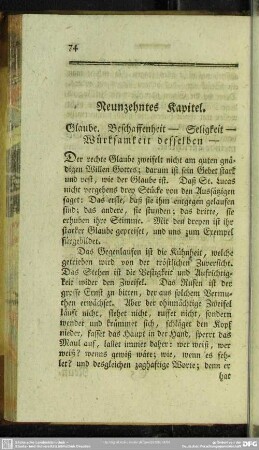 Neunzehntes Kapitel. Glaube. Beschaffenheit - Seligkeit - Würksamkeit desselben -