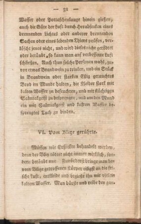 VI. Vom Blitze gerührte