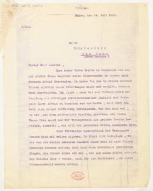 Brief an Erwin Lendvai