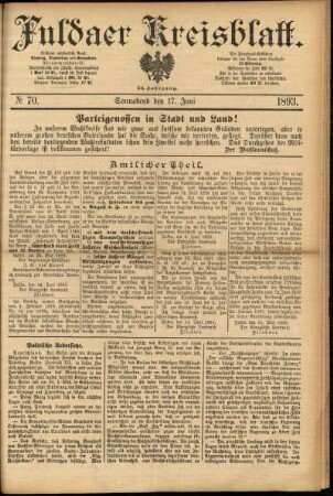 Erste Ausgabe vom Samstag, den 17. Juni 1893.