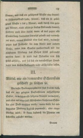 III. Mittel, wie ein brennender Schornstein geschickt zu löschen sei.