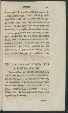 III. Mittel, wie ein brennender Schornstein geschickt zu löschen sei.