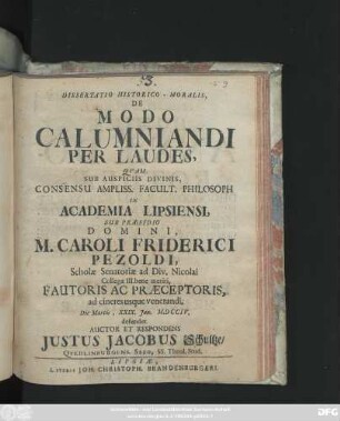 Dissertatio Historico-Moralis, De Modo Calumniandi Per Laudes