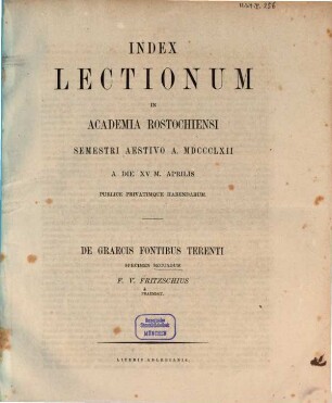 Index lectionum in Academia Rostochiensi ... publice privatimque habendarum, SS 1862