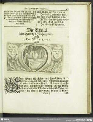 Die Epistel Am Sontag Quinquagesima lautet I. Cor. XIII. v. 1.-13.