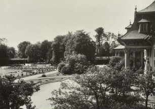 Schloss Pillnitz, Bergpalais, Hofseite, Seitenansicht, Blick nach Westen