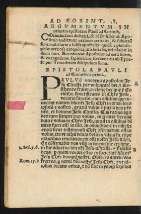Epistola Pauli ad Corinthios prima.