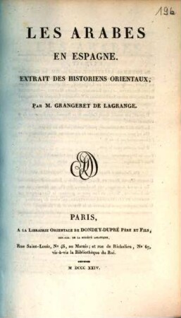 Les Arabes en Espagne : Extrait des historiens Orientaux
