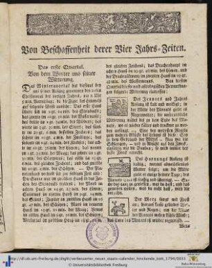 Von Beschaffenheit derer Vier Jahrs-Zeiten.