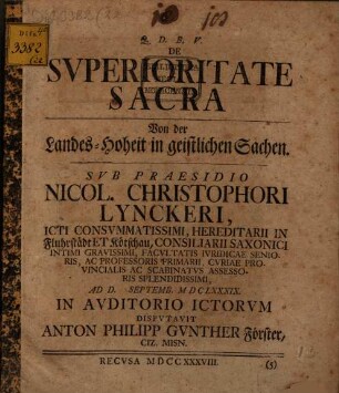 Disp. ... de superioritate sacra