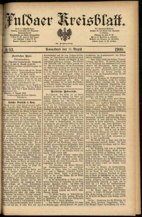 Erste Ausgabe vom Samstag, den 11. August 1900.