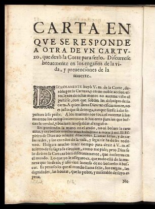 Carta en que se responde a otra de un cartuxo