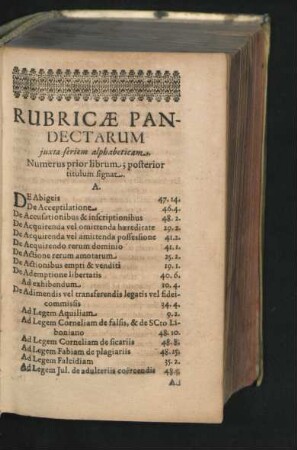 Rubricae Pandectarum iuxta seriem alphabeticam.
