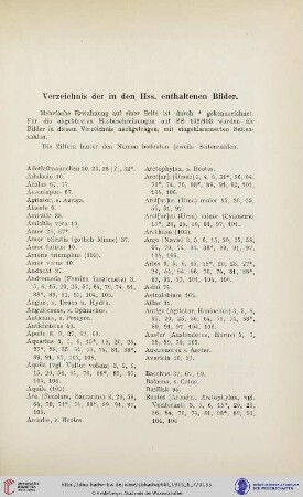Verzeichnis der in den Hss. enthaltenen Bilder