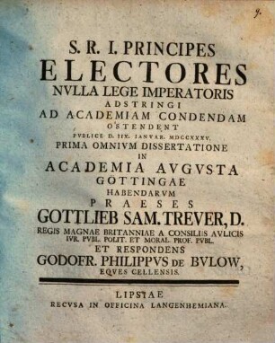 S.R.I. Principes Electores nulla lege imperatoris adstringi ad academiam condendam