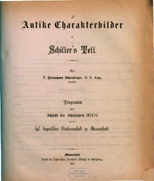 Antike Charakterbilder in Schiller's Tell