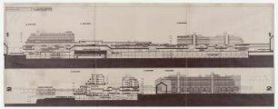 Beschränkter Wettbewerb Brückenkopf der Kennedybrücke (nicht realisiert) – Schnittansichten. Bonn