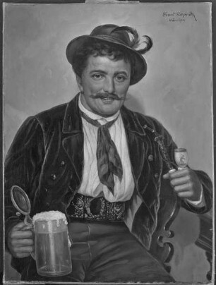 Junger bauer mit Bierseidel und Pfeife