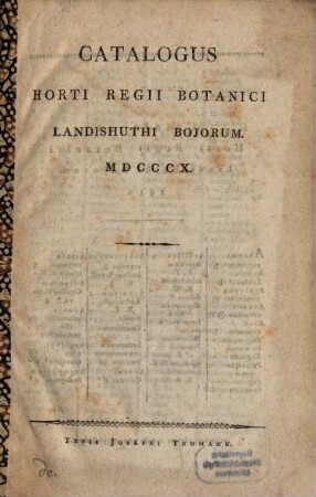 Catalogus Horti regii botanici Landishuti Boiorum