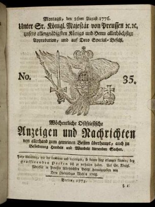 No. 35. Montags, den 26ten August 1776.