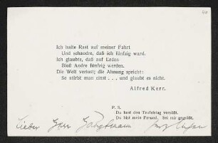 Brief von Alfred Kerr an Gerhart Hauptmann
