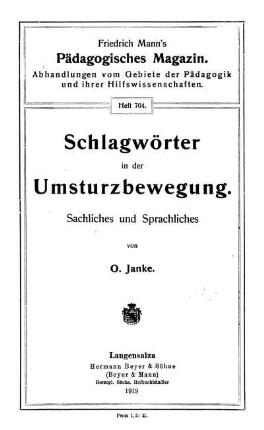 Schlagwörter in der Umsturzbewegung : Sachliches und Sprachliches
