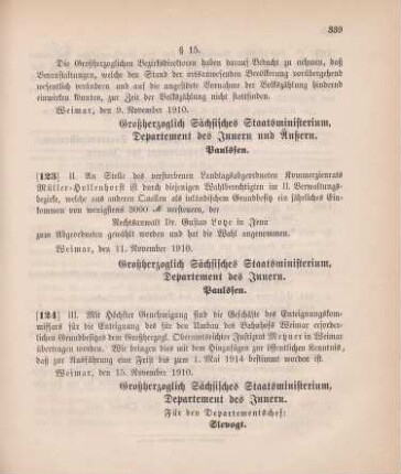 Nr. 123: Ministerialbekanntmachung, betreffend die Ersatzwahl eines Landtagsabgeordneten (Dr. Lotze, Jena)