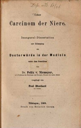 Ueber Carcinom der Niere