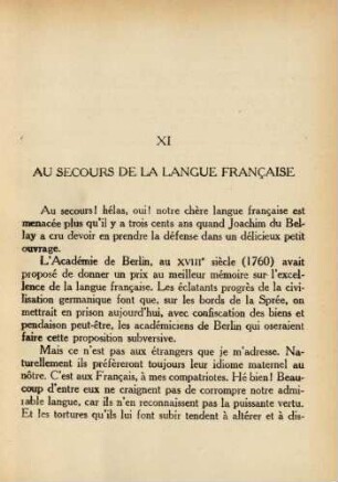 XI Au secours de la langue francaise