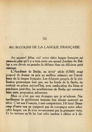 XI Au secours de la langue francaise
