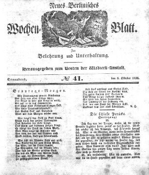 No. 41, Sonnabend, den 8.Oktober 1836
