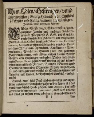 Dem Edlen/ Gestrengen [...] Georg Heinrich von Einsiedel [...]