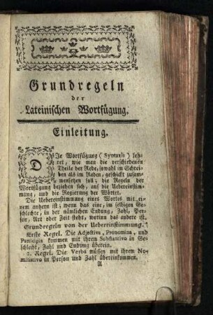 Grundregeln der Lateinischen Wortfügung: Einleitung