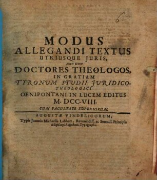 Modus allegandi textus utriusque iuris, nec non doctores theologos